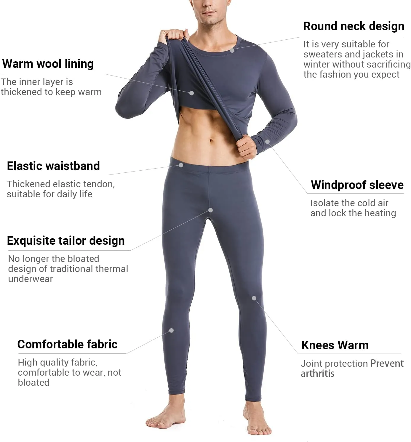 PISIQI Thermal Underwear Men Ultra-Soft Long Johns Set with Fleece Lined Base Layer Winter Skiing Warm Top & Bottom