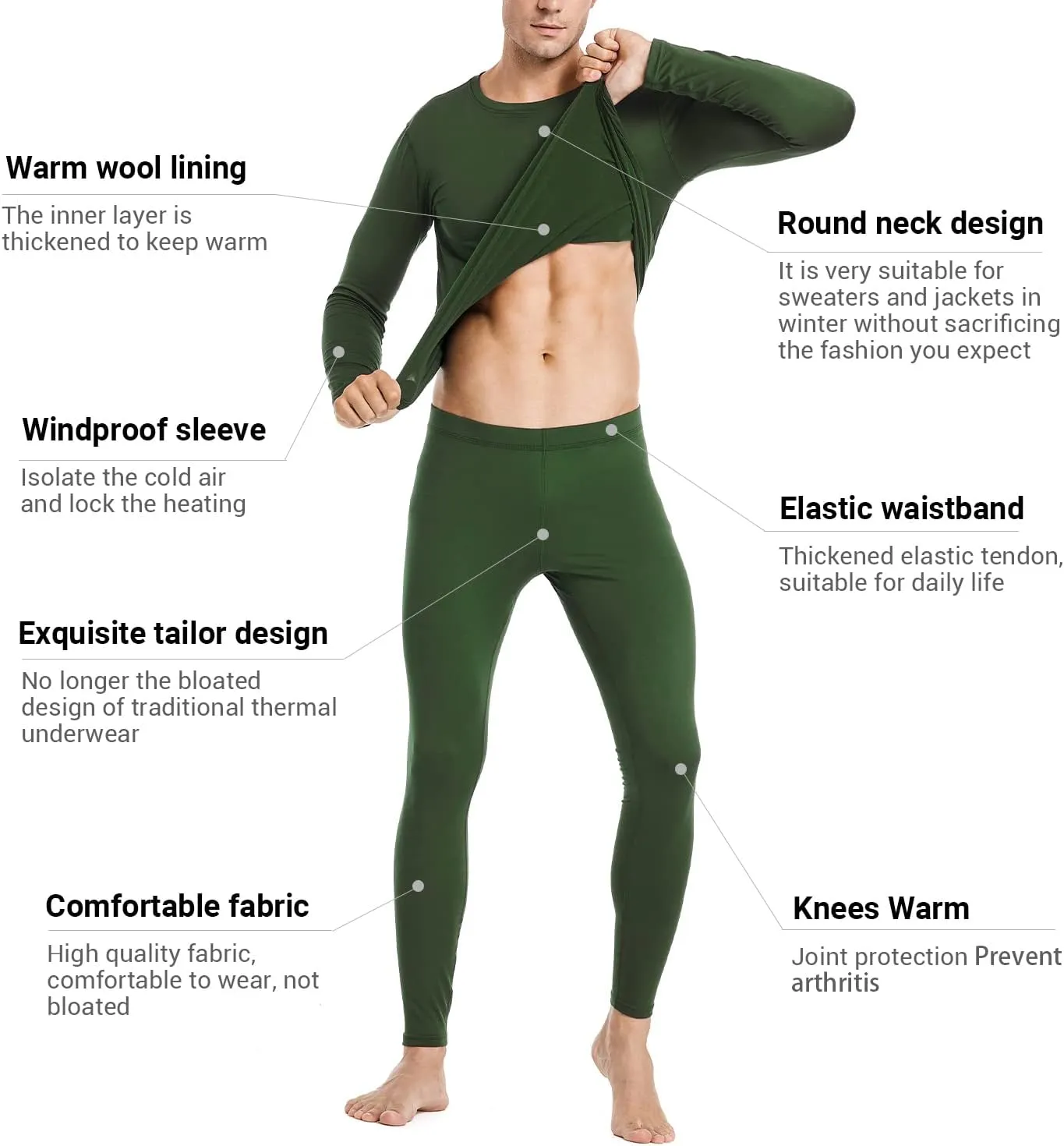 PISIQI Thermal Underwear Men Ultra-Soft Long Johns Set with Fleece Lined Base Layer Winter Skiing Warm Top & Bottom