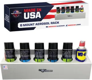 Pit Posse 302 Six Bottle Aerosol Spray Can Rack Shelf Holder 23" Caddy - Made in USA - Enclosed Race Trailer Garage Shop Storage Organizer Aluminum Storage Universal Mounting - 5 Yr Warranty (Silver)