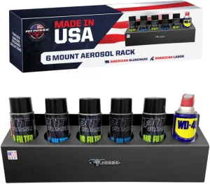 Pit Posse 302BK Six Bottle Aerosol Spray Can Rack Shelf Holder 23" Caddy - Made in USA - Enclosed Race Trailer Garage Shop Storage Organizer Aluminum Storage Universal Mounting - 5 Yr Warranty (Black)
