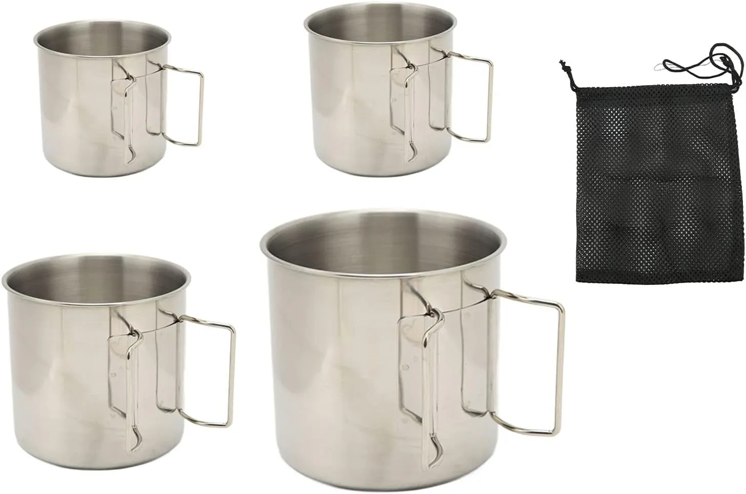 plplaaoo 4Pcs Camping Mugs,Backpacking Cups,Stainless Steel Camping Cups with Folding Handle Nested Outdoors Camping Campfire Cup for Hiking Backpacking