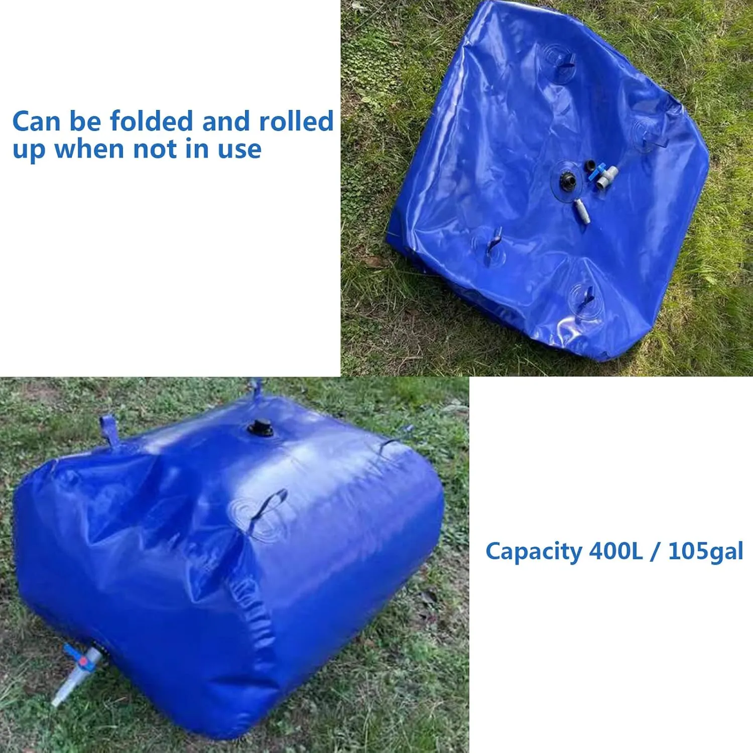 Portable 100 Gallon Water Tank Collapsible Storage Container Bag Bladder Bob 400L with Valve for Camping RV Drought-Resistant Fire-Fighting Agricultural Outdoor Construction Watering