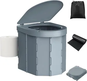 Portable Camping Toilet, Folding Toilet for Adults with Lid and Retractable Toilet Paper Holder, Waterproof Porta Potty with Carry Bag and Disposible Liners for Camping, Hiking, RV Travel, Road Trips