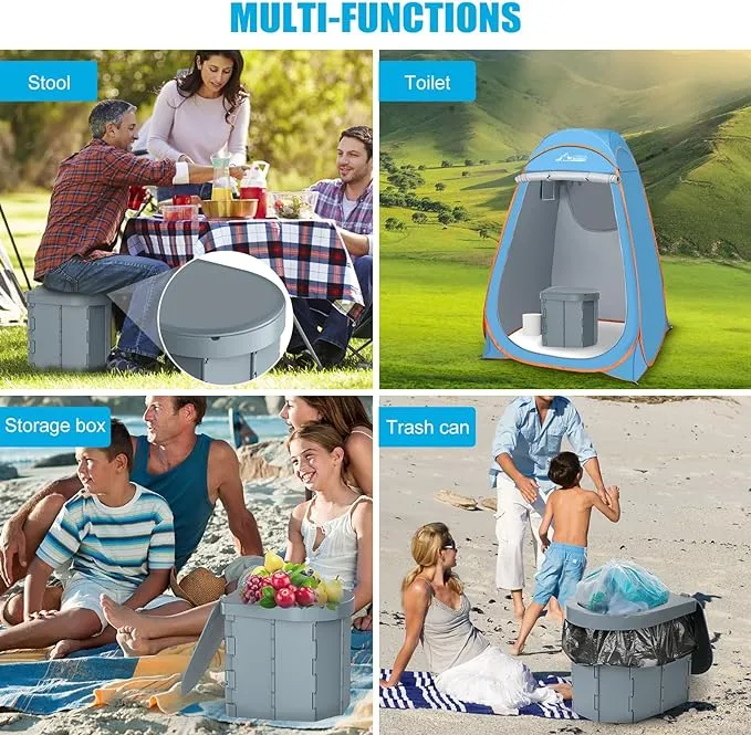 Portable Camping Toilet, Folding Toilet for Adults with Lid and Retractable Toilet Paper Holder, Waterproof Porta Potty with Carry Bag and Disposible Liners for Camping, Hiking, RV Travel, Road Trips