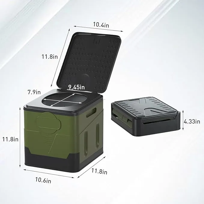 Portable Camping Toilet Water-Proof, Foldable, & Supports up to 700lbs (Army Green, 10.6 * 11.8 * 11.8 INCH)