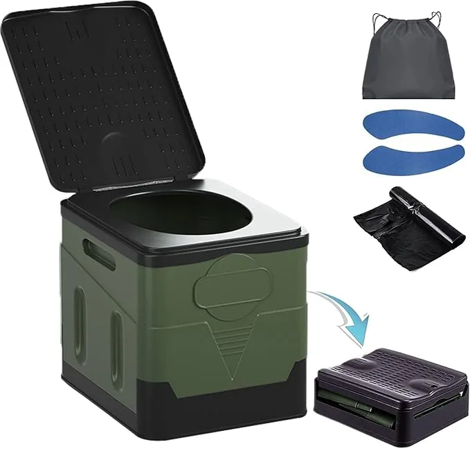 Portable Camping Toilet Water-Proof, Foldable, & Supports up to 700lbs (Army Green, 10.6 * 11.8 * 11.8 INCH)