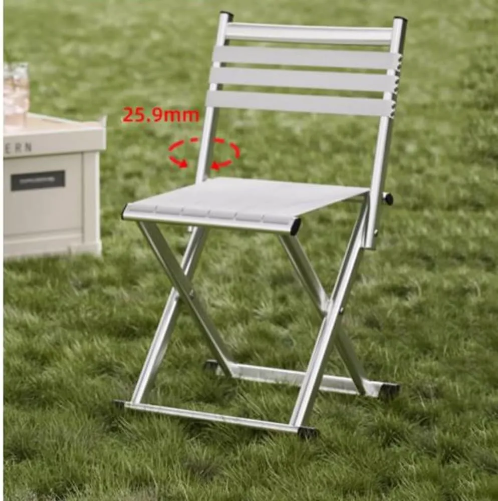 Portable Folding Fishing Chair W/Backrest, Multipurpose Camping Stool, Small Foldable Step Stool for Outdoor Hunting Travel, Gifts for Fisherman(Silver,Large)
