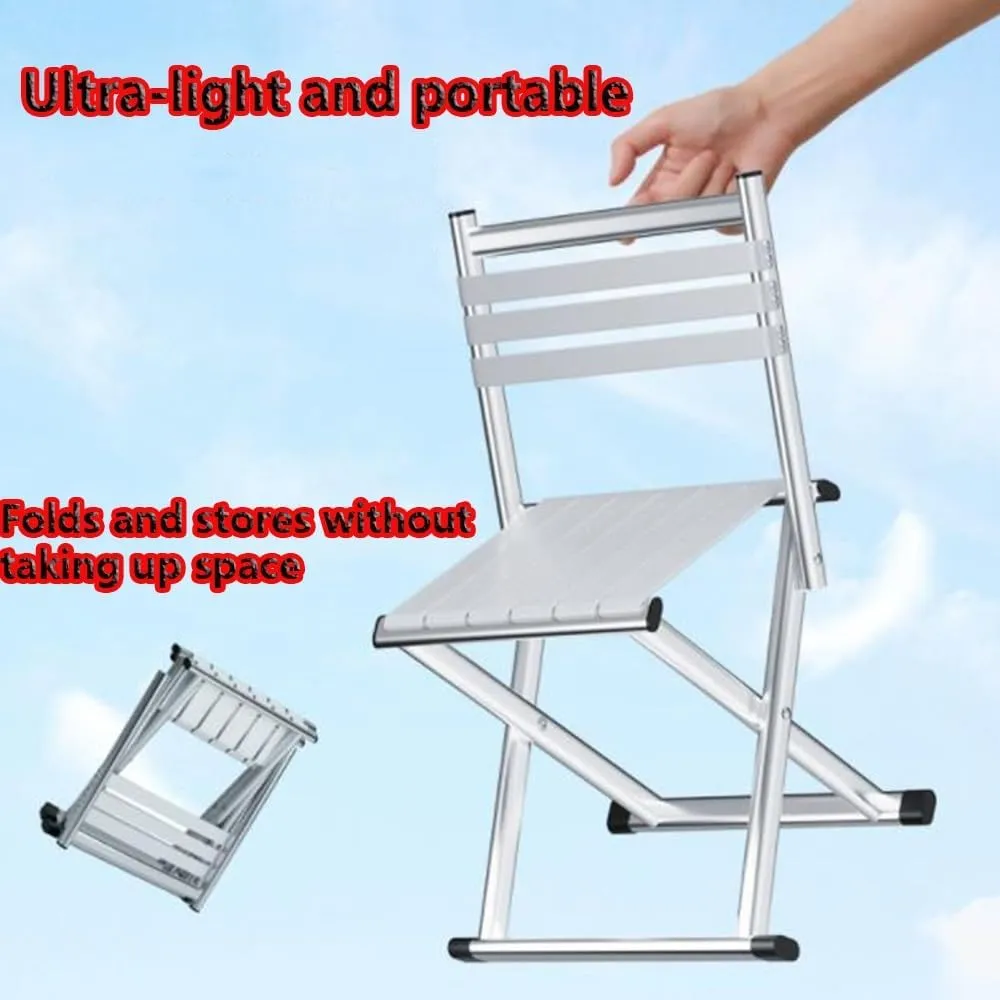 Portable Folding Fishing Chair W/Backrest, Multipurpose Camping Stool, Small Foldable Step Stool for Outdoor Hunting Travel, Gifts for Fisherman(Silver,Large)