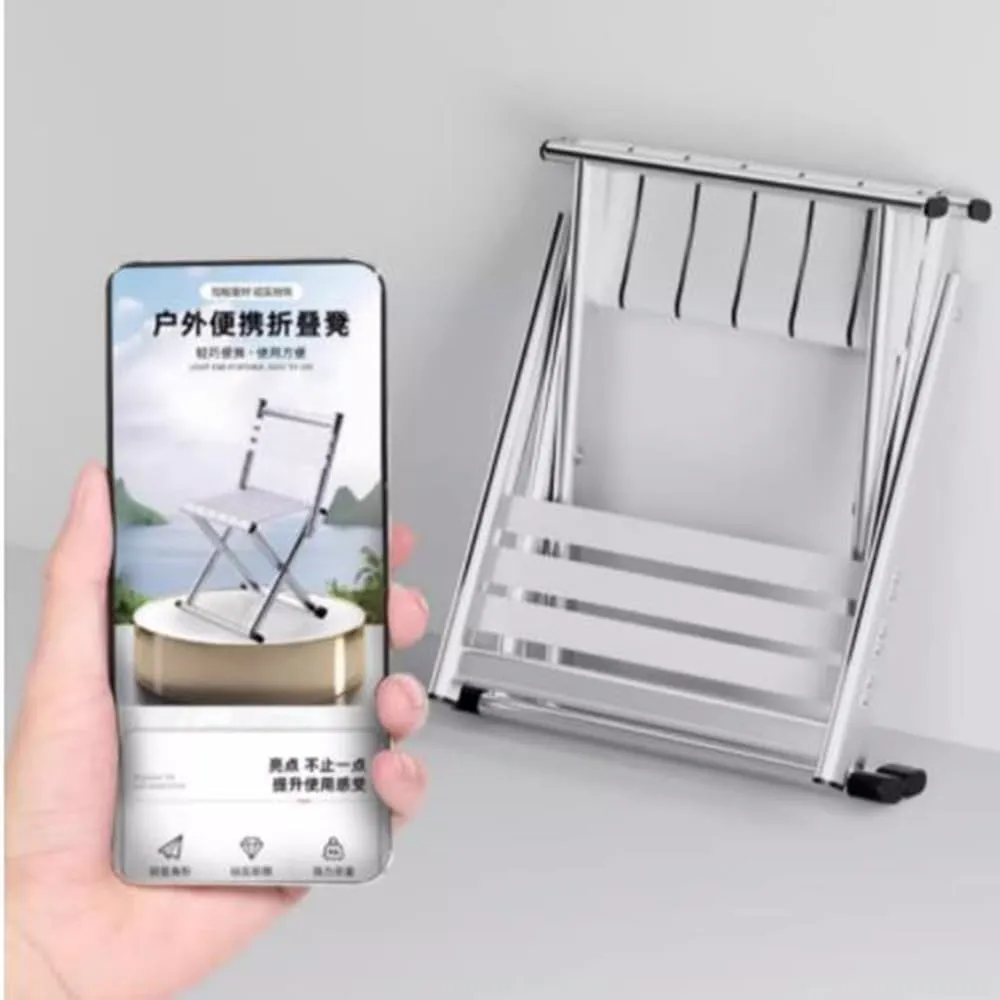 Portable Folding Fishing Chair W/Backrest, Multipurpose Camping Stool, Small Foldable Step Stool for Outdoor Hunting Travel, Gifts for Fisherman(Silver,Large)