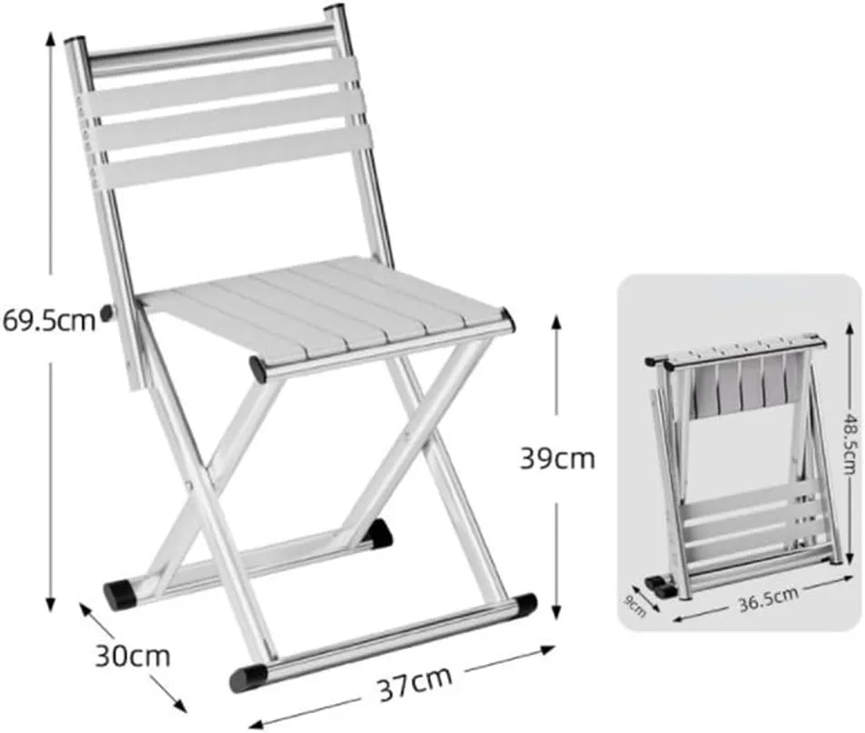 Portable Folding Fishing Chair W/Backrest, Multipurpose Camping Stool, Small Foldable Step Stool for Outdoor Hunting Travel, Gifts for Fisherman(Silver,Large)