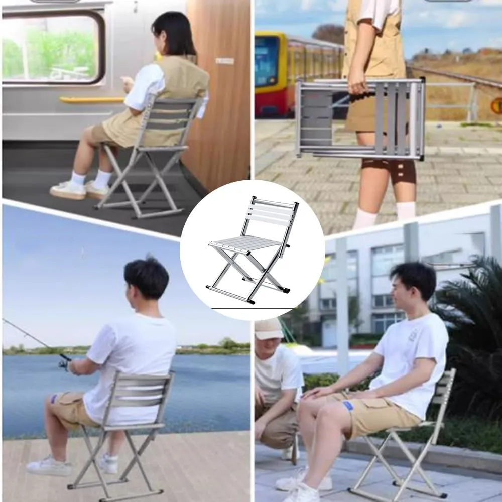 Portable Folding Fishing Chair W/Backrest, Multipurpose Camping Stool, Small Foldable Step Stool for Outdoor Hunting Travel, Gifts for Fisherman(Silver,Large)
