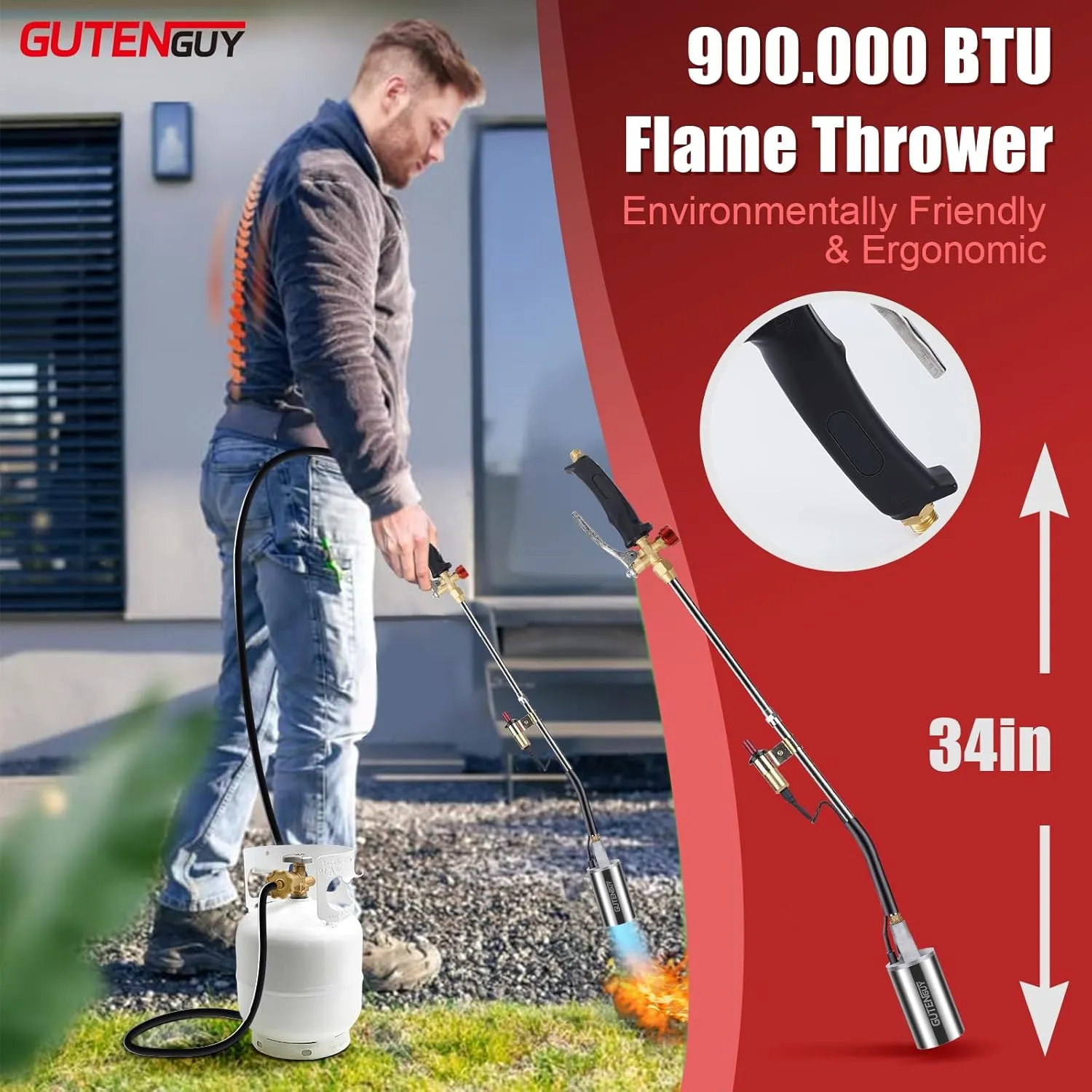 Portable Propane Torch Burner Weed Torch with Storage Bag, High Output 1,280,000 BTU Blow Torch with 10FT Hose, Heavy Duty Flame Weeder with Igniter for Garden Wood Roofing Snow Road Charcoal