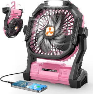 Portable Rechargeable Fan, 20000mAh Cordless Battery Powered Camping Tent Fans with LED Lantern, Small USB C Operated Outdoor Ventiladores for Travel Camp Fishing Office Home Essentials