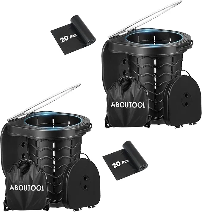 Portable Toilet for Adults, Adjustable Height Camping Toilet Portable, Outdoor Emergency Toilet for Car, Travel, Camping, and Hiking, Comfortable Portable Potty for Adults with 20 Toilet Bags