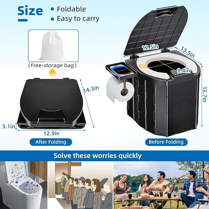 Portable Toilet for Camping Portable Potty for Adults Porta Potty with Lid Travel Toilet Commode Bucket Toilet for Indoor,Outdoor And Emergency Use