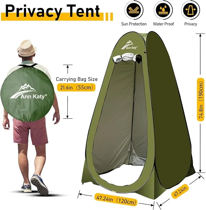 Portable Toilet with Pop Up Privacy Tent,XL Large Portable Toilet for Adults, Outdoor Camping Shower Tents Changing Room Emergency Folding Toilet Tent Kit with Carry Bag for Camping/Hinking…