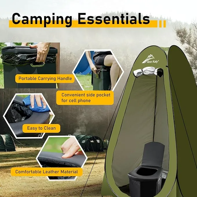 Portable Toilet with Pop Up Privacy Tent,XL Large Portable Toilet for Adults, Outdoor Camping Shower Tents Changing Room Emergency Folding Toilet Tent Kit with Carry Bag for Camping/Hinking…