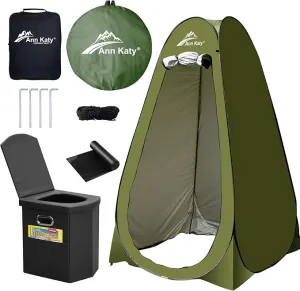 Portable Toilet with Pop Up Privacy Tent,XL Large Portable Toilet for Adults, Outdoor Camping Shower Tents Changing Room Emergency Folding Toilet Tent Kit with Carry Bag for Camping/Hinking…