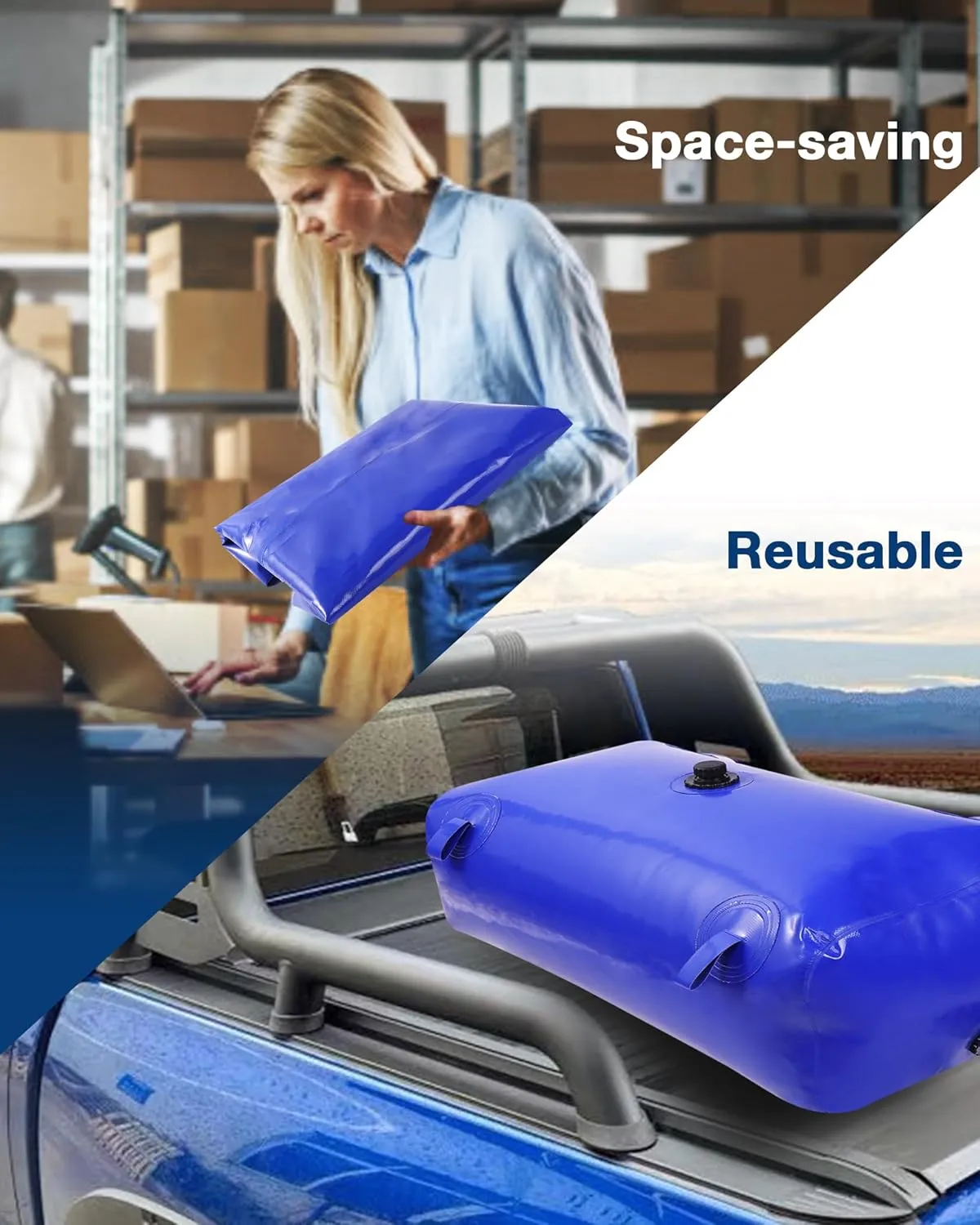 Portable Water Storage Bladder, 158gal/600L Large Capacity Water Storage Containers, Portable PVC Water Reservoir with valves and Overflow Kit, Foldable Water Tank for Outdoor Use, blue