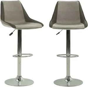 Poundex Adjustable Height & Swivel Barstool 2 Piece in Gray Faux Leather