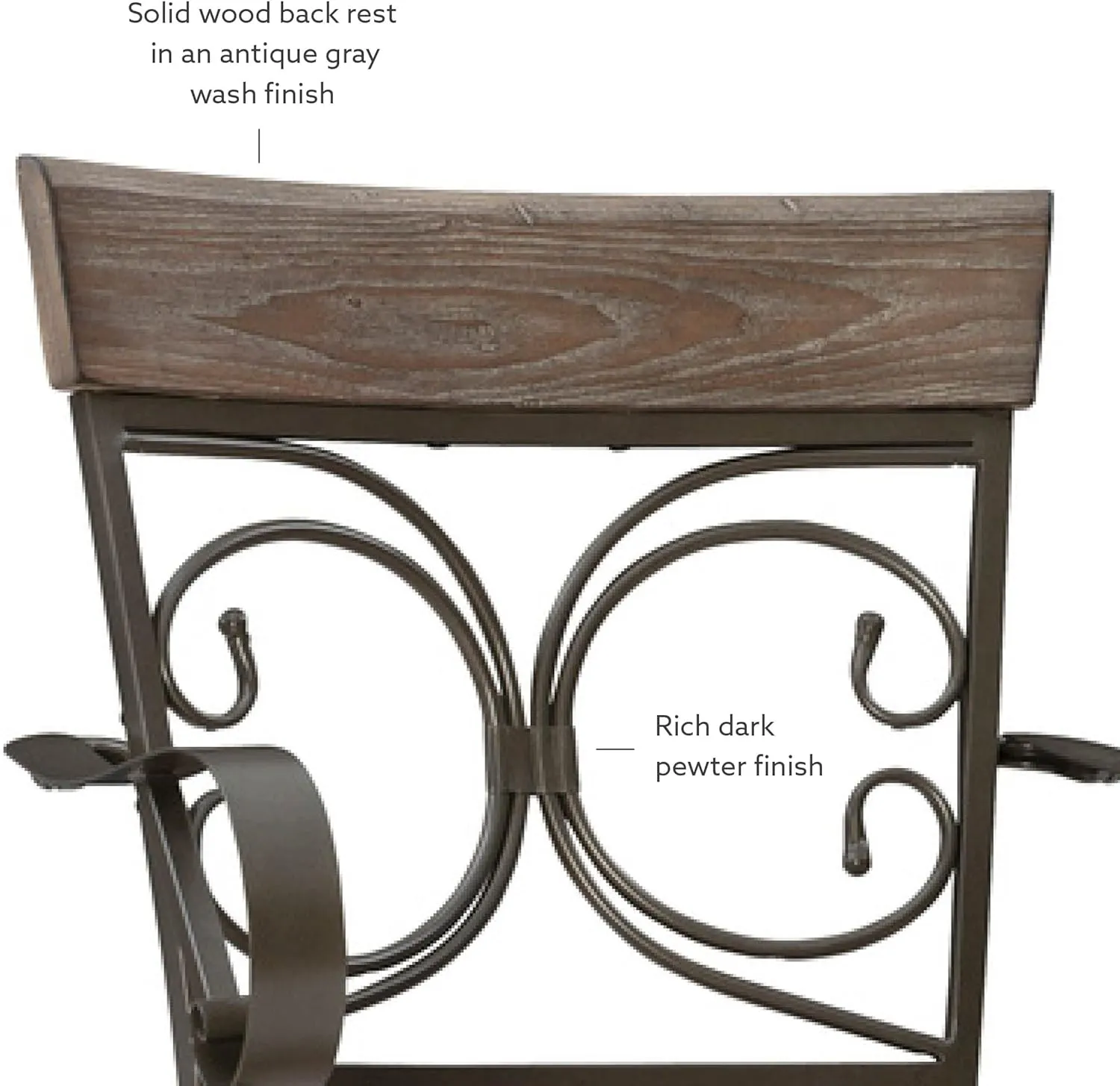 Powell Dayne Big and Tall 31" Barstool with Arms in Pewter Metal with Light Grey Padded Seat with 360 Swivel