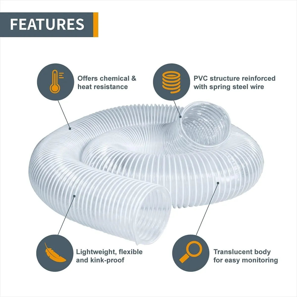POWERTEC 4" x 20' Flexible PVC Dust Collection Hose with Dust Control Flex Cuff for Table Saw, Band Saw, Planer, Jointer, Woodworking and Garage, Woodshop Dust Collection System (70388)