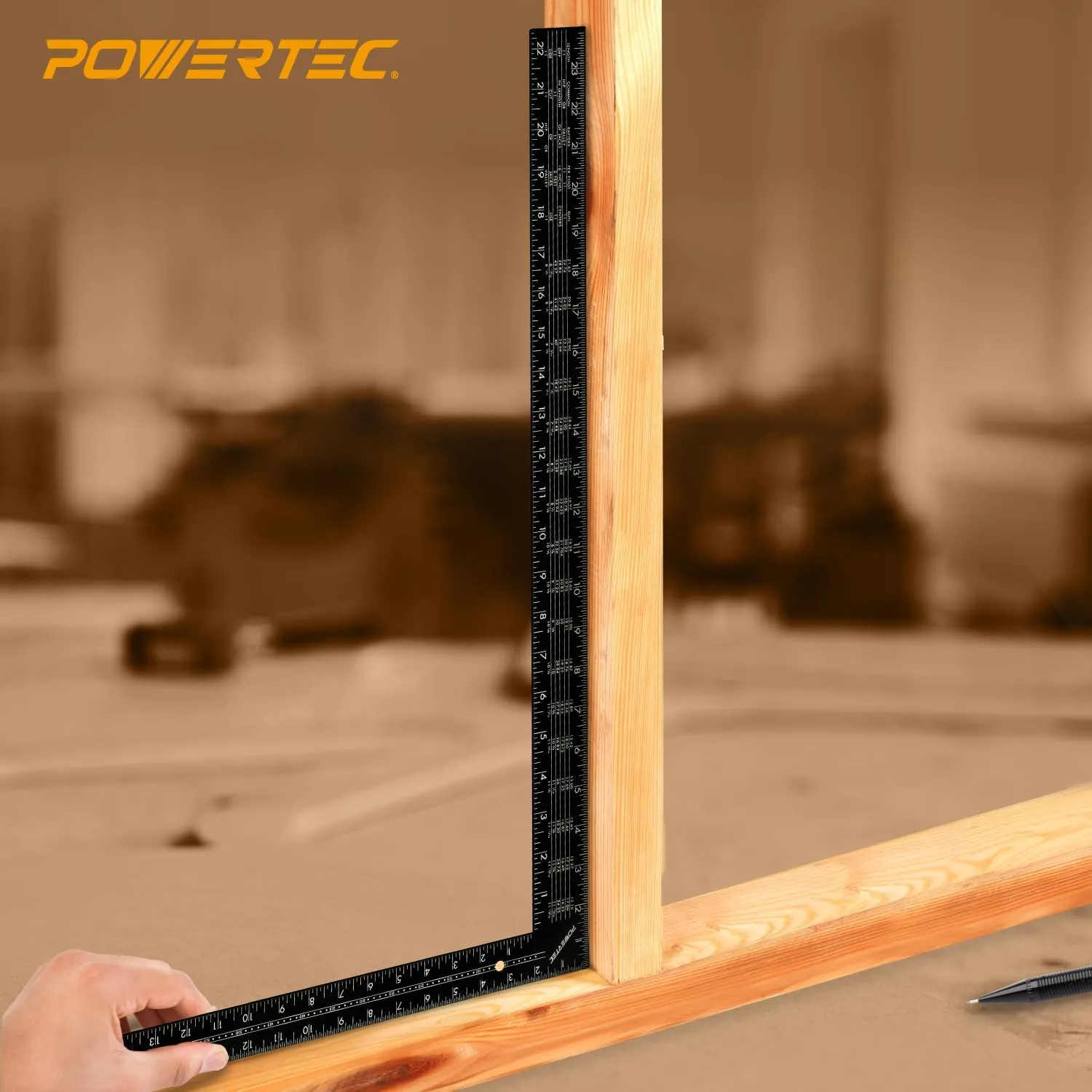 POWERTEC Framing Square, 16'' x 24'' Carpenter Square with Rafter Tables, Woodworking Square for Carpenter, Stair Gauges, Construction, Woodworking, 2PK (80008-P2)