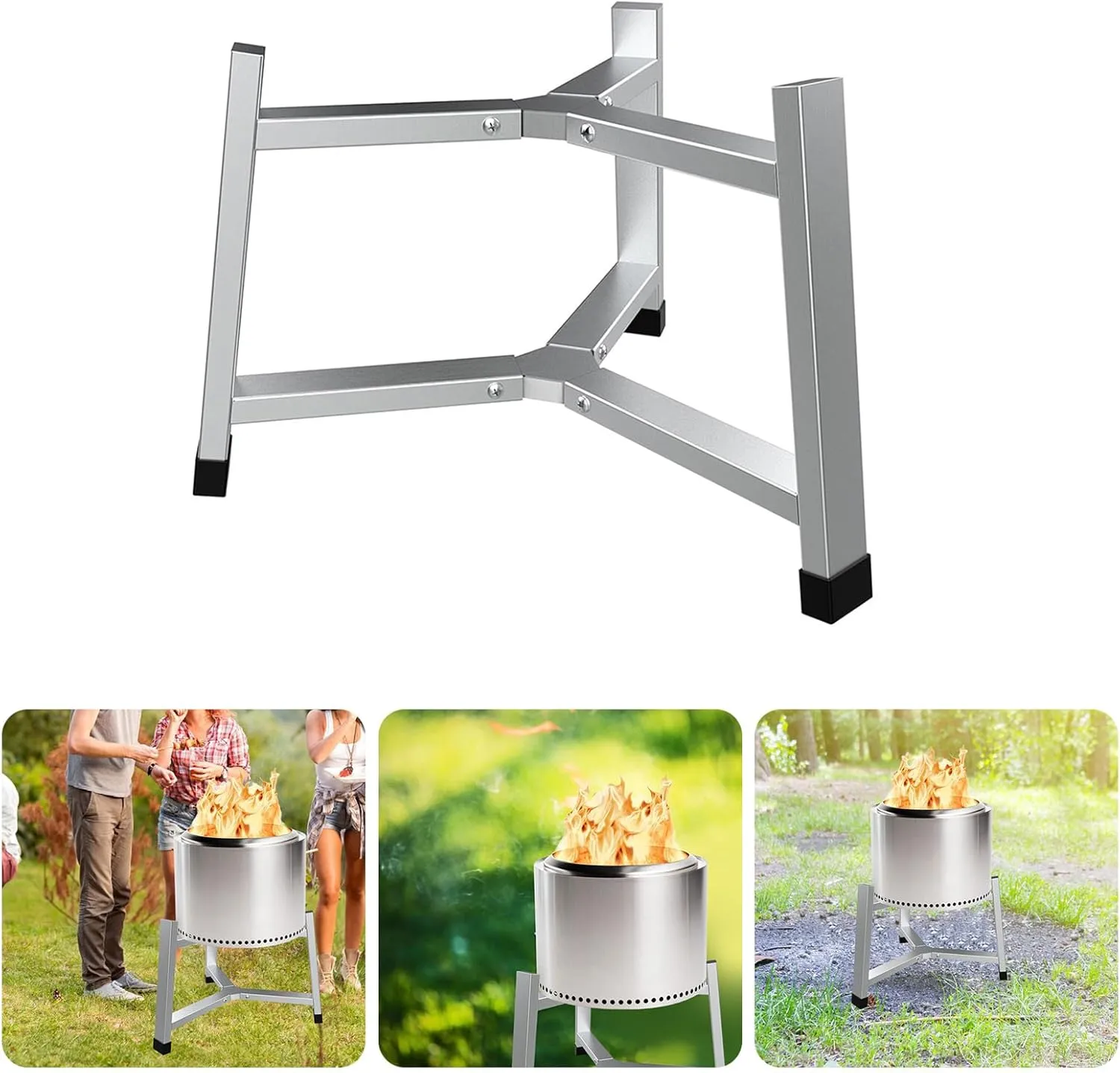 Practical Sturdy Stainless Steel Firepit Stand Accessory for Outdoor Fireplaces and Smokeless Burning Pit Outdoor Use