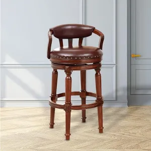Premium Bar Stool Made in Solid wood with PU Leatherette Soft Cushion Backrest, Retro Height 360 Degree Rotation and Perfect for Restaurant & Dining