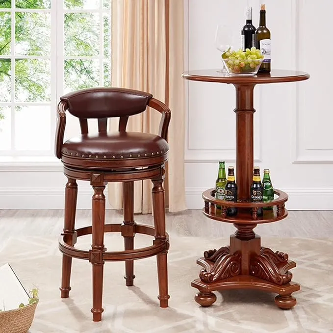 Premium Bar Stool Made in Solid wood with PU Leatherette Soft Cushion Backrest, Retro Height 360 Degree Rotation and Perfect for Restaurant & Dining