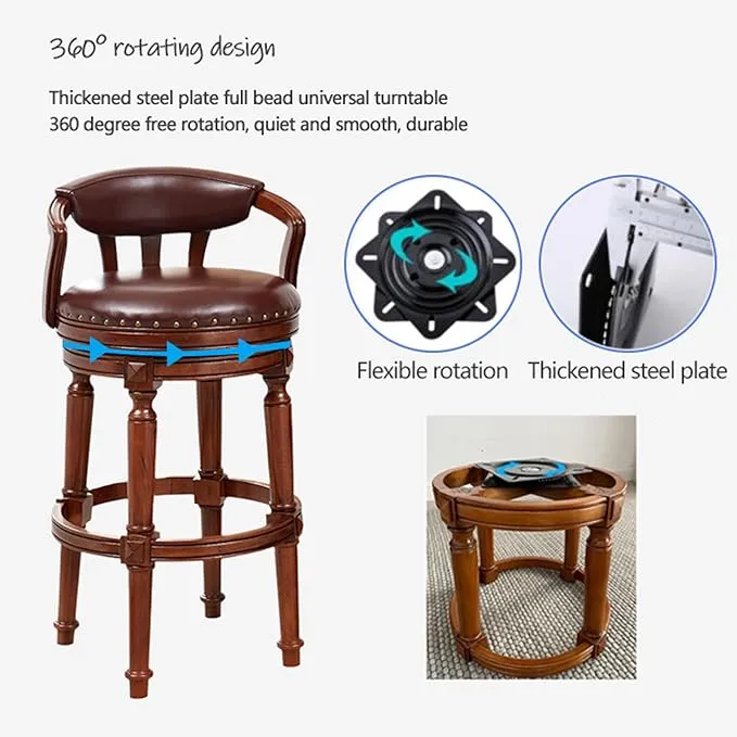 Premium Bar Stool Made in Solid wood with PU Leatherette Soft Cushion Backrest, Retro Height 360 Degree Rotation and Perfect for Restaurant & Dining