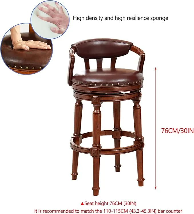 Premium Bar Stool Made in Solid wood with PU Leatherette Soft Cushion Backrest, Retro Height 360 Degree Rotation and Perfect for Restaurant & Dining
