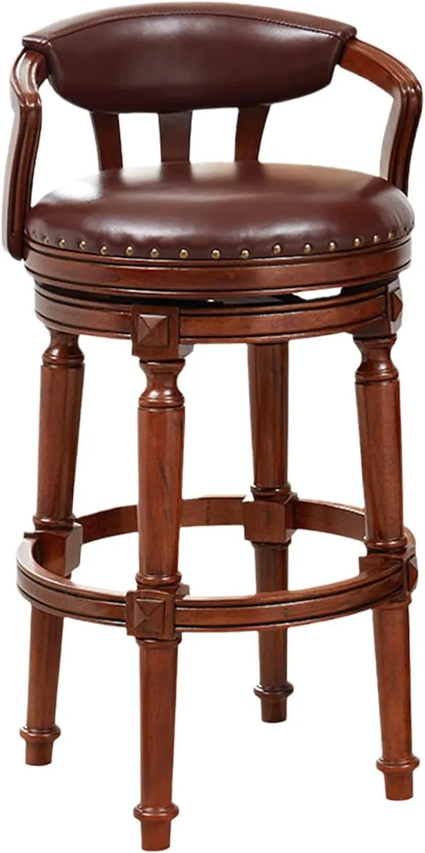 Premium Bar Stool Made in Solid wood with PU Leatherette Soft Cushion Backrest, Retro Height 360 Degree Rotation and Perfect for Restaurant & Dining