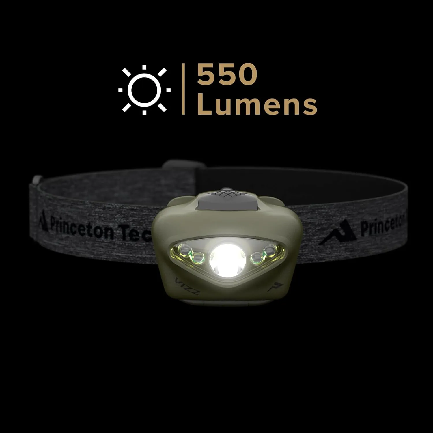Princeton Tec Vizz Headlamp 550 Lumen Dimmable LED, IPX7 Water Resistance, Essential Outdoor Accessory for Hiking, Backpacking, Camping, Running, and Safety Preparedness, Green, New Version
