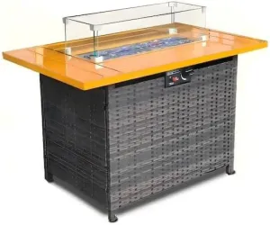 Propane Gas Fire Pit Table, 55000 BTU Rectangular Fire Pit with Glass Wind Guard for Outside Patio Deck Garden Backyard Brown-Aluminum Top (Brown, Rectangle)