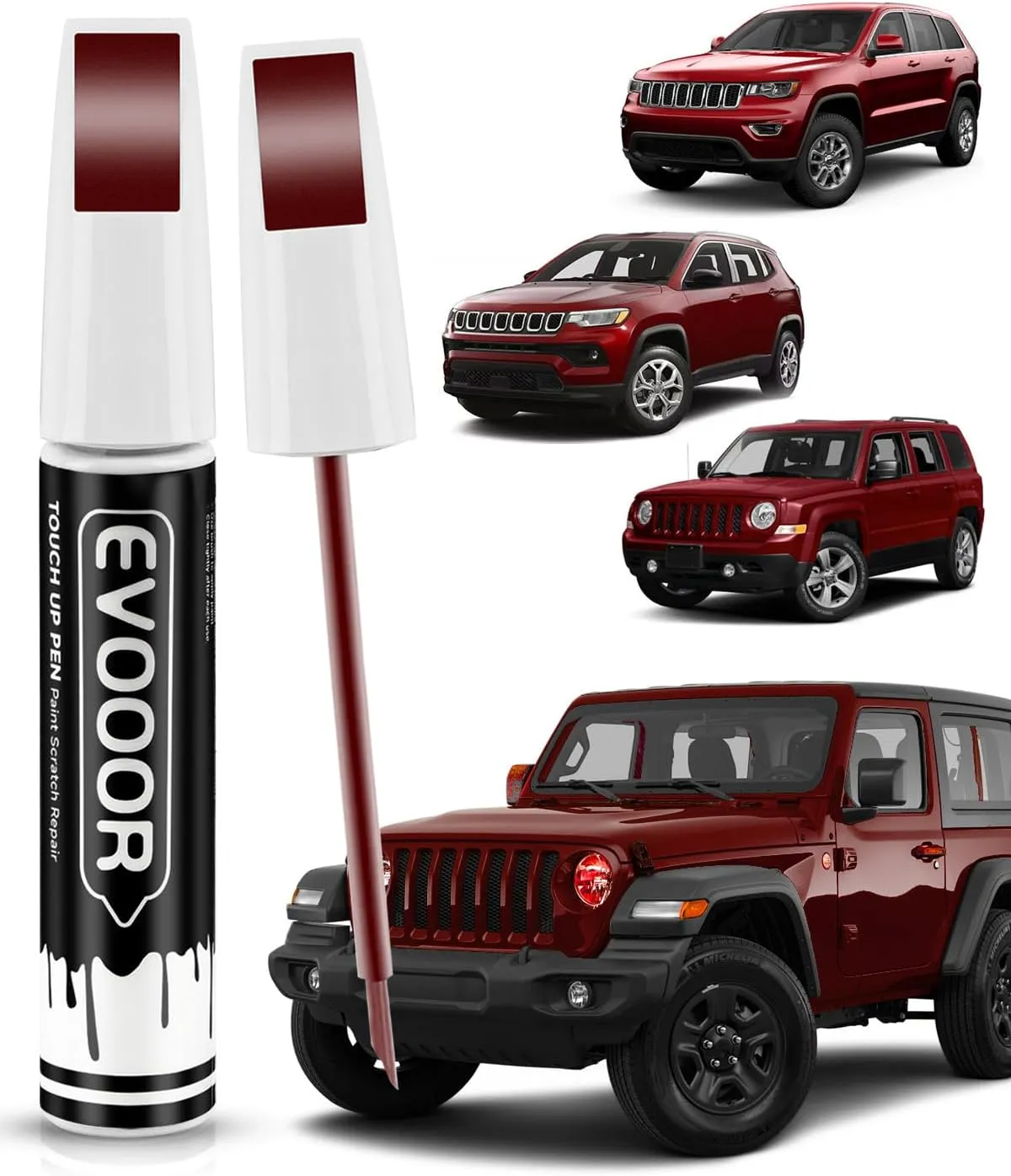 PRP/JRP Deep Cherry Red Crystal Pearl Touch Up Paint Compatible with JeepExact Match 2 in 1 Touch up Paint for Chips and Nicks Repair