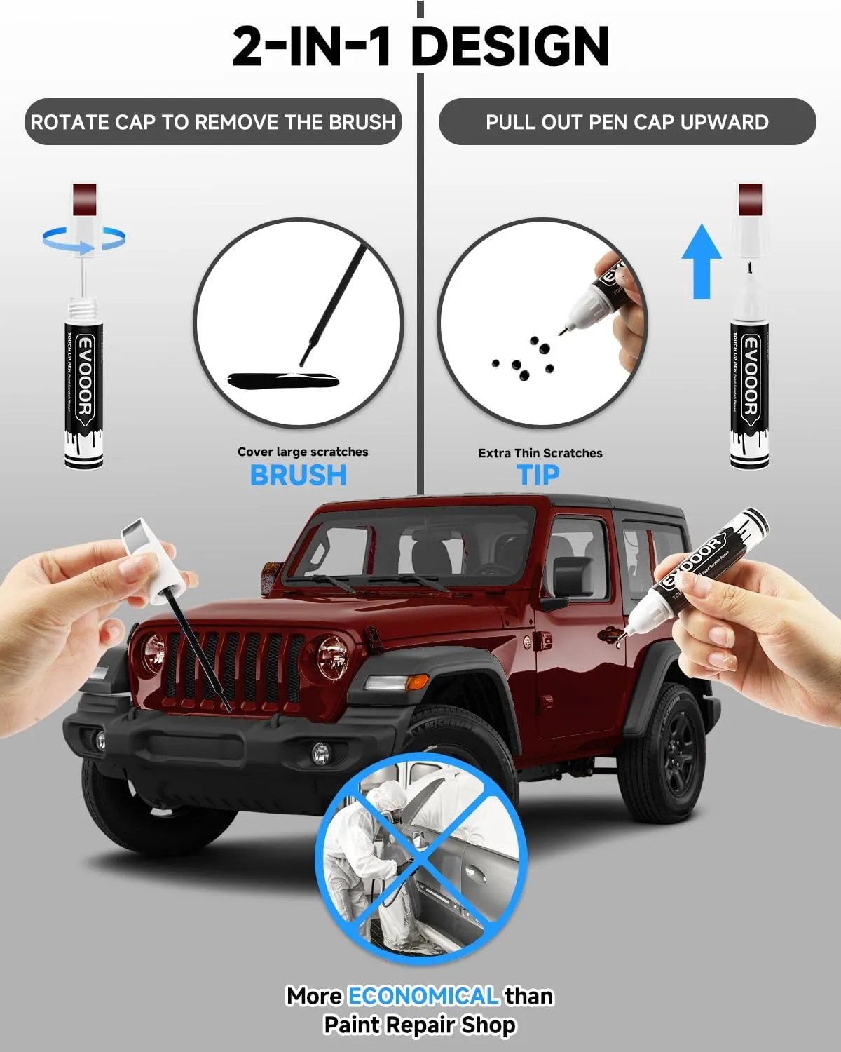 PRP/JRP Deep Cherry Red Crystal Pearl Touch Up Paint Compatible with JeepExact Match 2 in 1 Touch up Paint for Chips and Nicks Repair