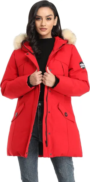 PUREMSX Winter Coat for Women, Thick Warm Fur Hood Insulated Vegan Down Padded Jacket Parka XS-XXL
