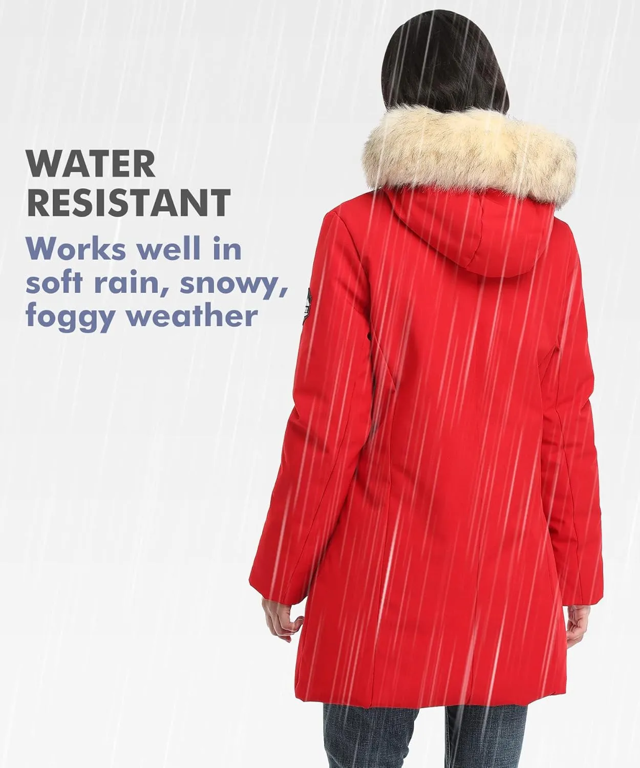 PUREMSX Winter Coat for Women, Thick Warm Fur Hood Insulated Vegan Down Padded Jacket Parka XS-XXL