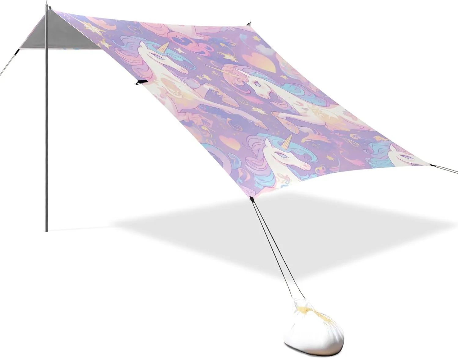 Purple Rainbow Unicorns Designed UPF50  Protection Stable Beach Tent Water-Resistant Shade Sun Shelter with Sandbags and Shovel for Camping Trips, Fishing, Backyard Fun or Picnics paraguas para