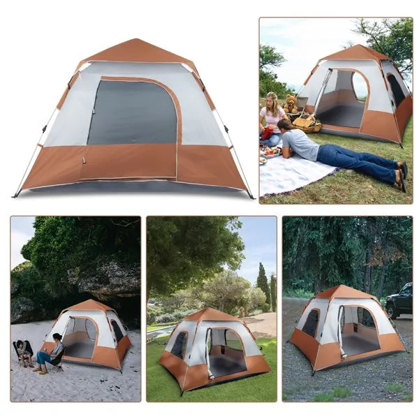 Quick Spring Camping Savings-packed 240*240*150cm Family Tent Opening Tent Brown Four-Person High-quality