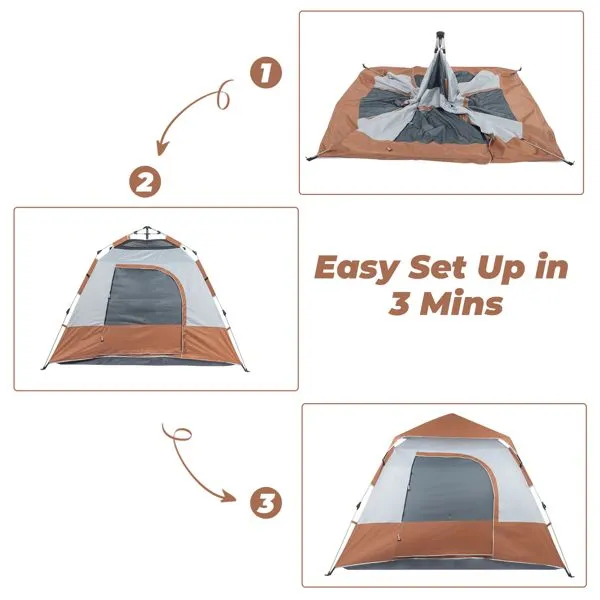 Quick Spring Camping Savings-packed 240*240*150cm Family Tent Opening Tent Brown Four-Person High-quality