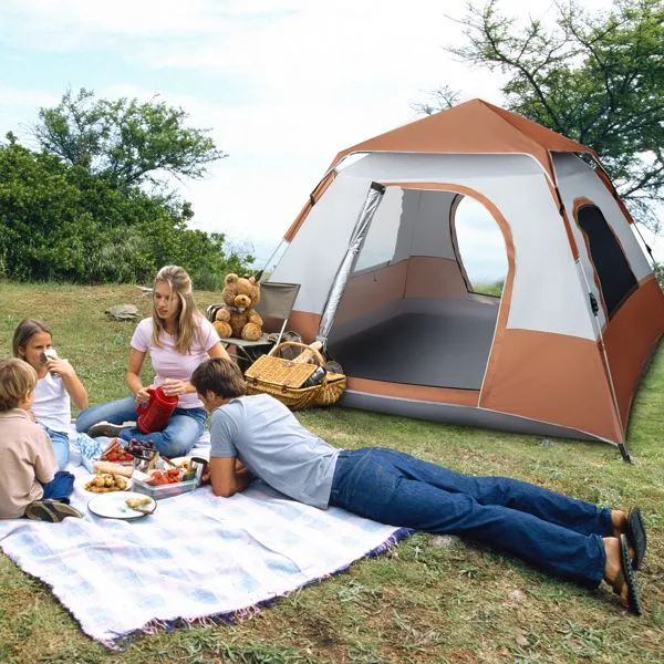 Quick Spring Camping Savings-packed 240*240*150cm Family Tent Opening Tent Brown Four-Person High-quality