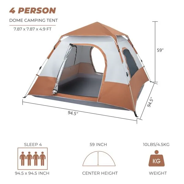 Quick Spring Camping Savings-packed 240*240*150cm Family Tent Opening Tent Brown Four-Person High-quality