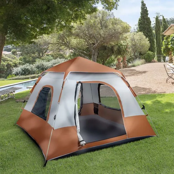 Quick Spring Camping Savings-packed 240*240*150cm Family Tent Opening Tent Brown Four-Person High-quality