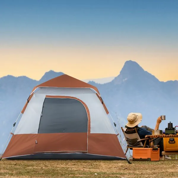 Quick Spring Camping Savings-packed 240*240*150cm Family Tent Opening Tent Brown Four-Person High-quality