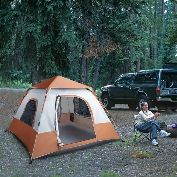 Quick Spring Camping Savings-packed 240*240*150cm Family Tent Opening Tent Brown Four-Person High-quality