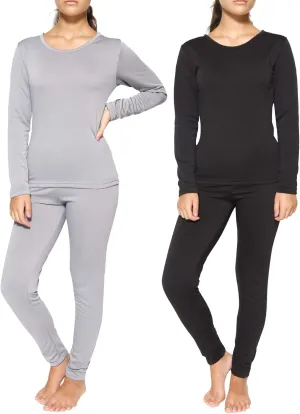 Real Essentials 4 Piece: Womens Thermal Underwear Set - Thermal Underwear for Women Fleece Lined Top & Bottom Long Johns