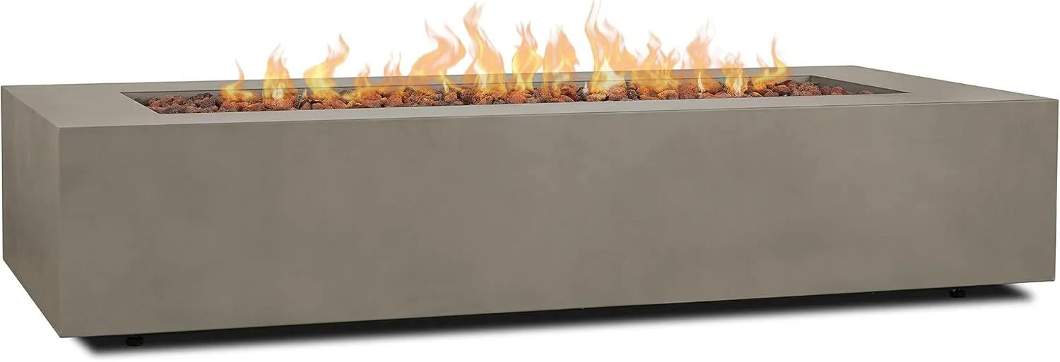 Real Flame Aegean 70in Rectangle Propane or Natural Gas Fire Pit Table, 65,000 BTU, Powder-Coated Steel, Push-Button Ignition, CSA Certified, Lava Rock, Storage Cover, Stainless Steel Burner with Lid