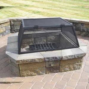 Rectangular Fire Pit Screen with Hinged Door - Stainless Steel